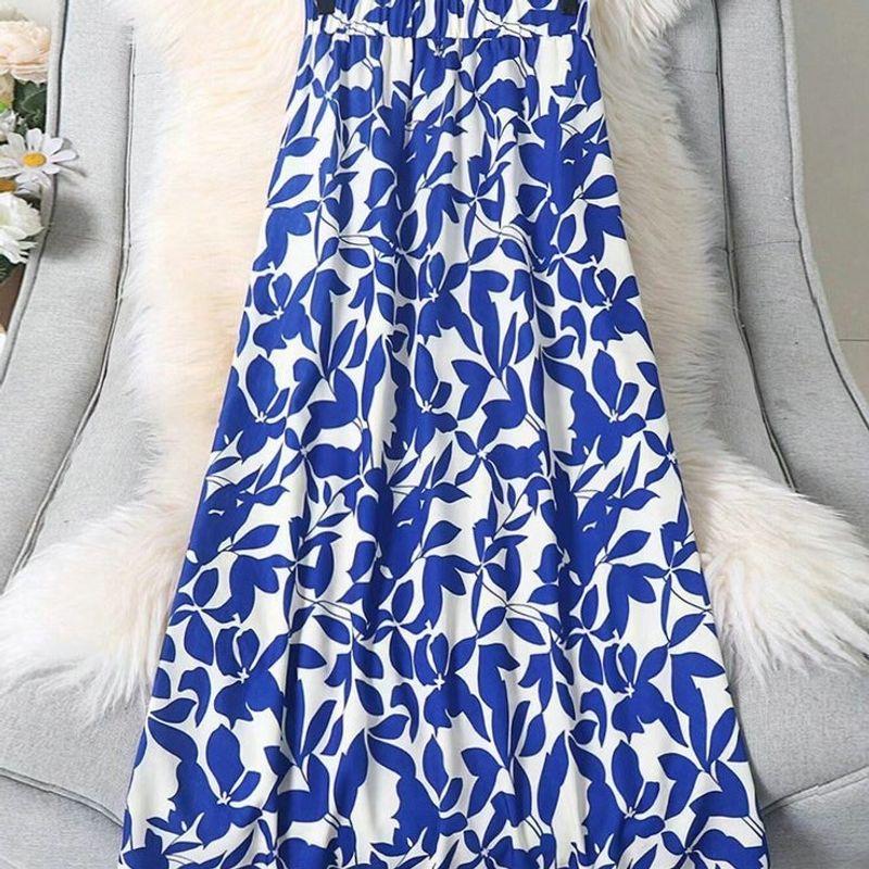 

Firm Elegant Foreign Trade Women s Clothing Summer Seaside Beach Vacation Print Elastic Waist Loose Casual Temperament Skirt Blue XL