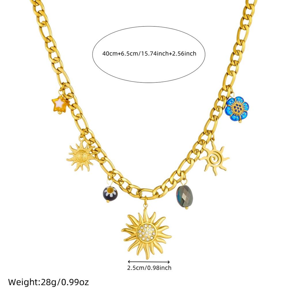 DIEYURO 316L Stainless Steel Golden Sun Inlay Zircon Colored Crystal Flower Pendant Necklace Bracelet Set Lady New Trend Jewelry