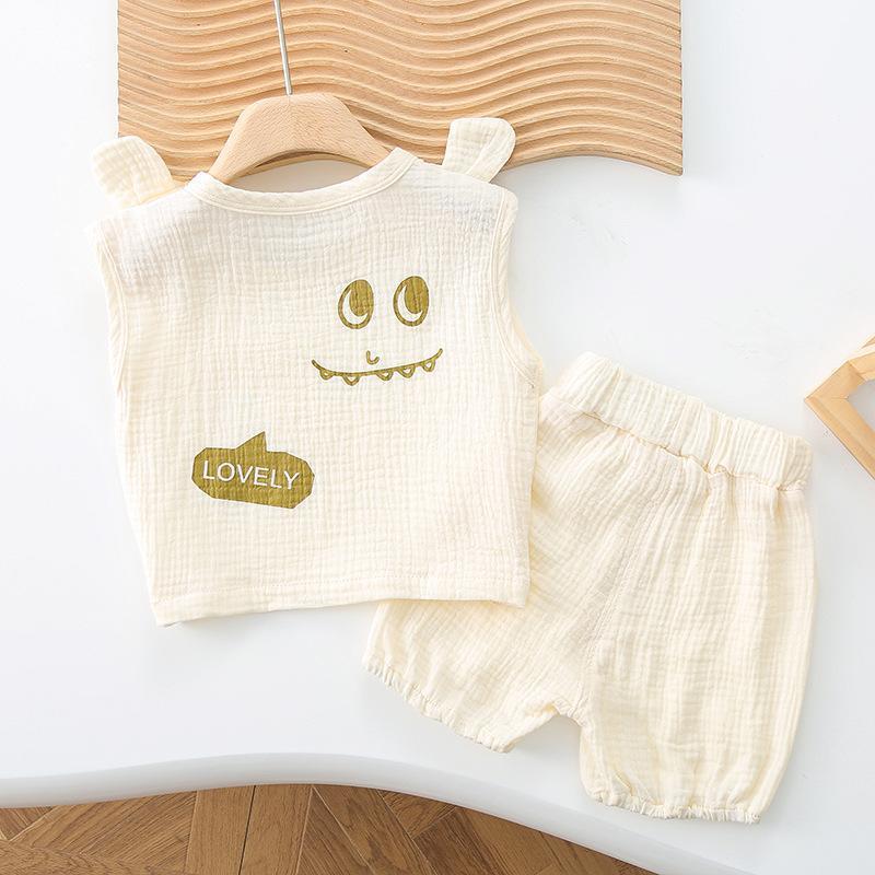 

Летний тонкий комплект жилета с принтом, свободный повседневный топ-жилет+шорты, комплект из двух предметов 110 бежевый