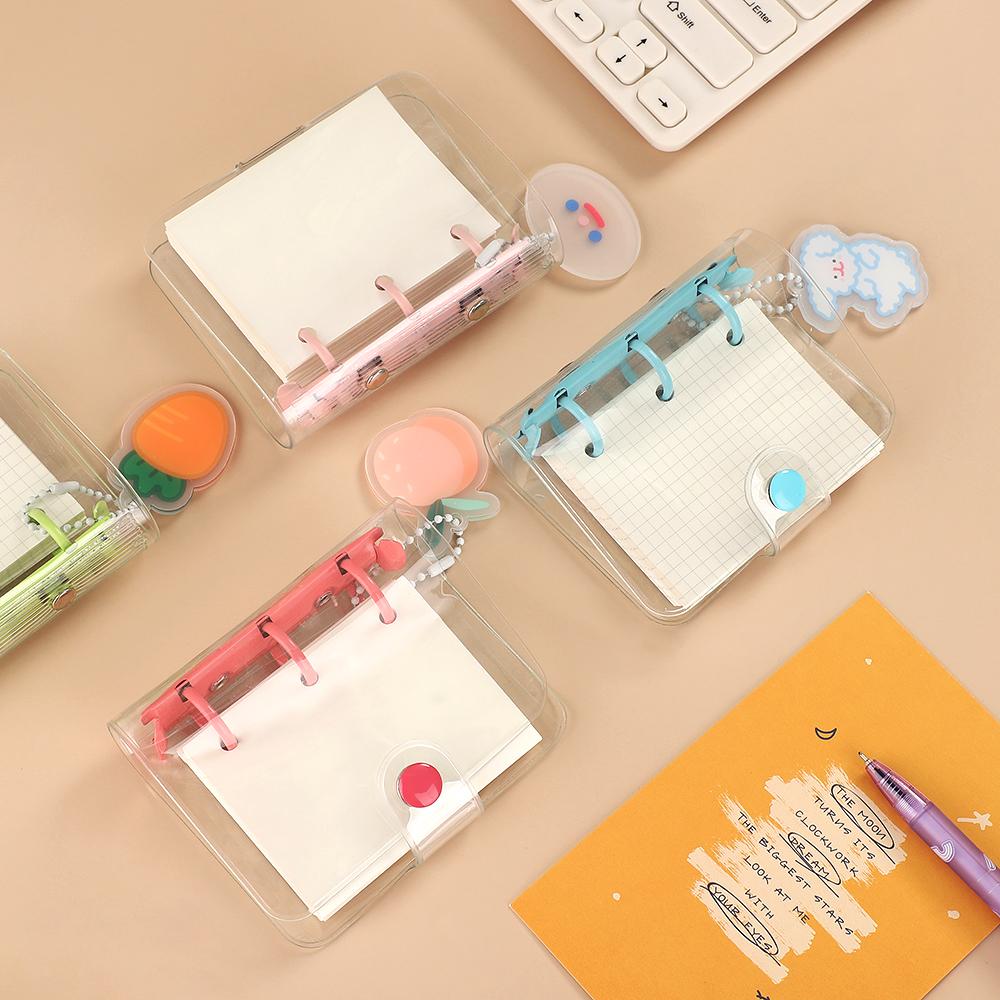 JIANWU Creative Cute Transparent 3 Ring Mini Loose-leaf Hand Book Student Portable Notebook Ring Binder Kawaii School Supplies