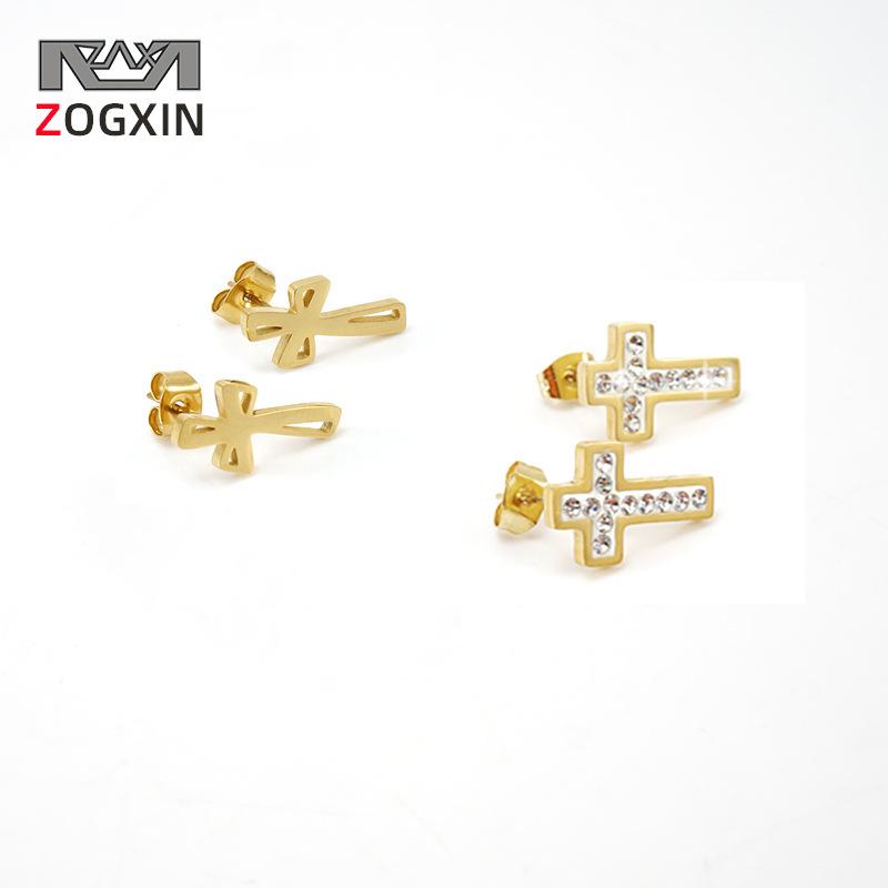 18K Titanium Steel Cross Stud Earrings for Women, Stainless Steel Versatile Ear Jewelry