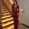 Women European Style Solid Color Lace Spliced Long Sleeve Hollow Out Halter Bodycon Long Dress