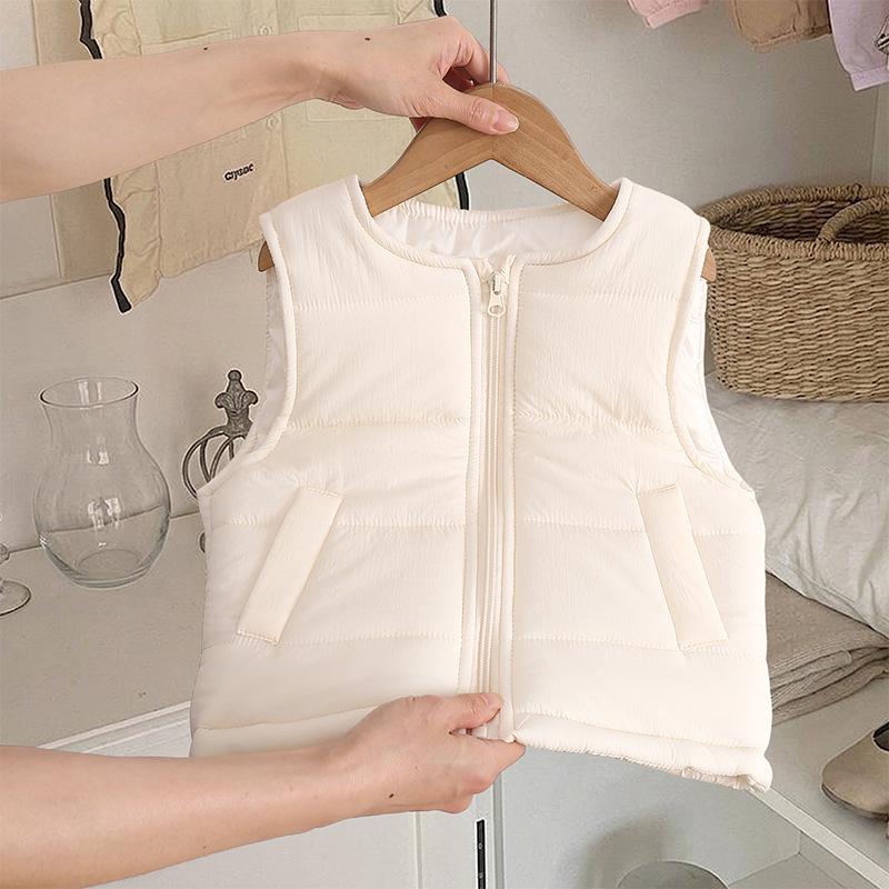 2026 Kids' Autumn/Winter Lightweight Cotton Vest - Unisex Korean Style, Solid Color, Warm Sleeveless Jacket