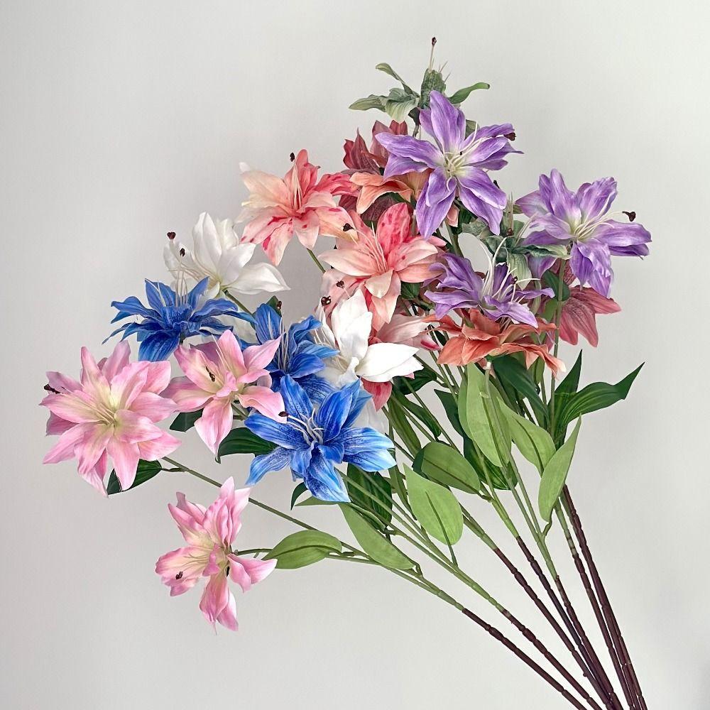 86cm Height Artifiical Flower Branch Flexible Stems Lily Fake Flower  Desktop Ornament