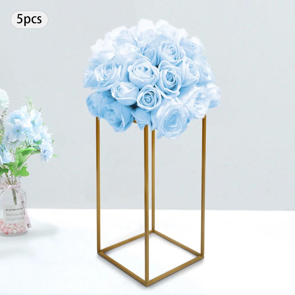 5-Piece Set 60cm Wedding Flower Stands Gold Geometric Iron Aisle Markers Removable Square T-Stage Decor for Elegant Celebrations