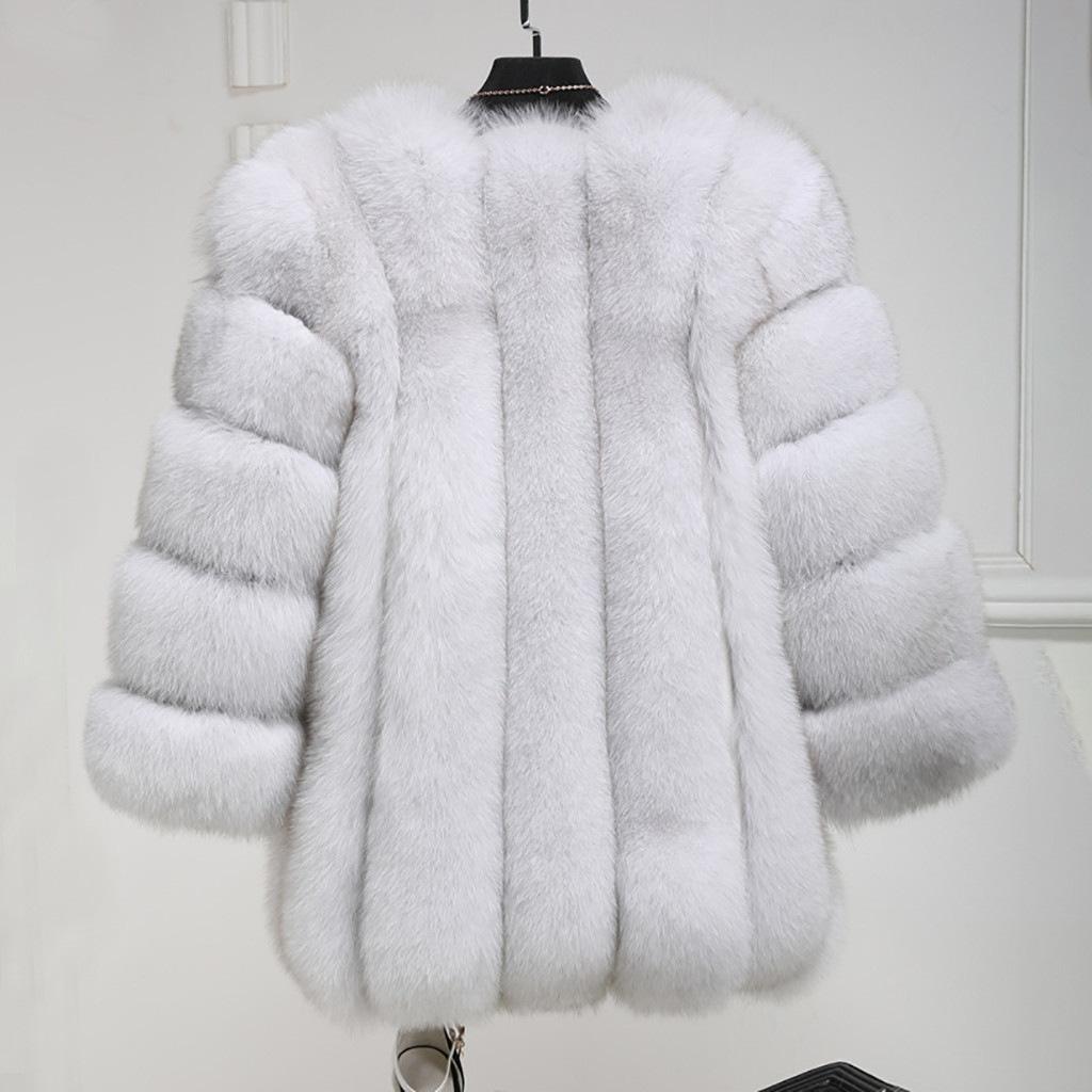 New imitation fur women's coat imitation fox hair medium and long splicing artificial fur one piece