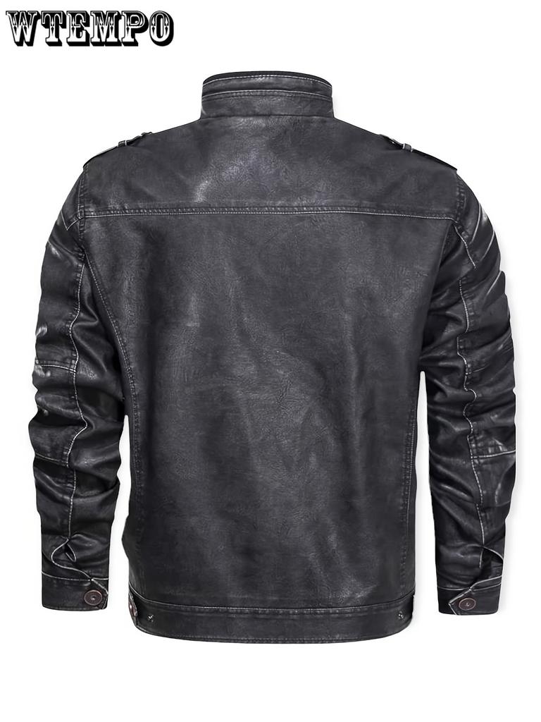 Men's Casual Vintage Style PU Leather Jacket With Pockets -  Stylish & Durable - For Everyday Wear - Perfect Gift for Fashionable Men