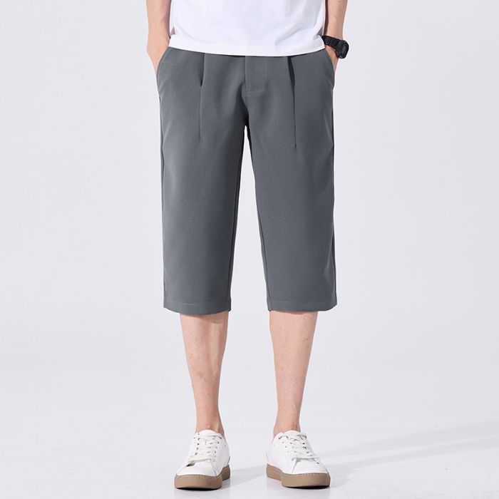 

Летняя мужская одежда Деловой костюм Брюки до середины икры Мужские Свободные Гладкие Однотонные Прямые Офисные Формальные Шорты S серый