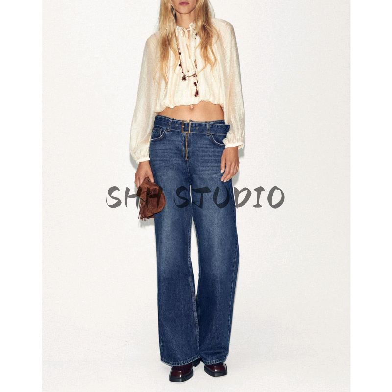 Fall New Women's Clothing Metal Beaded round Neck Loose Long Sleeves Puff Sleeves Drape Shirt 5029182