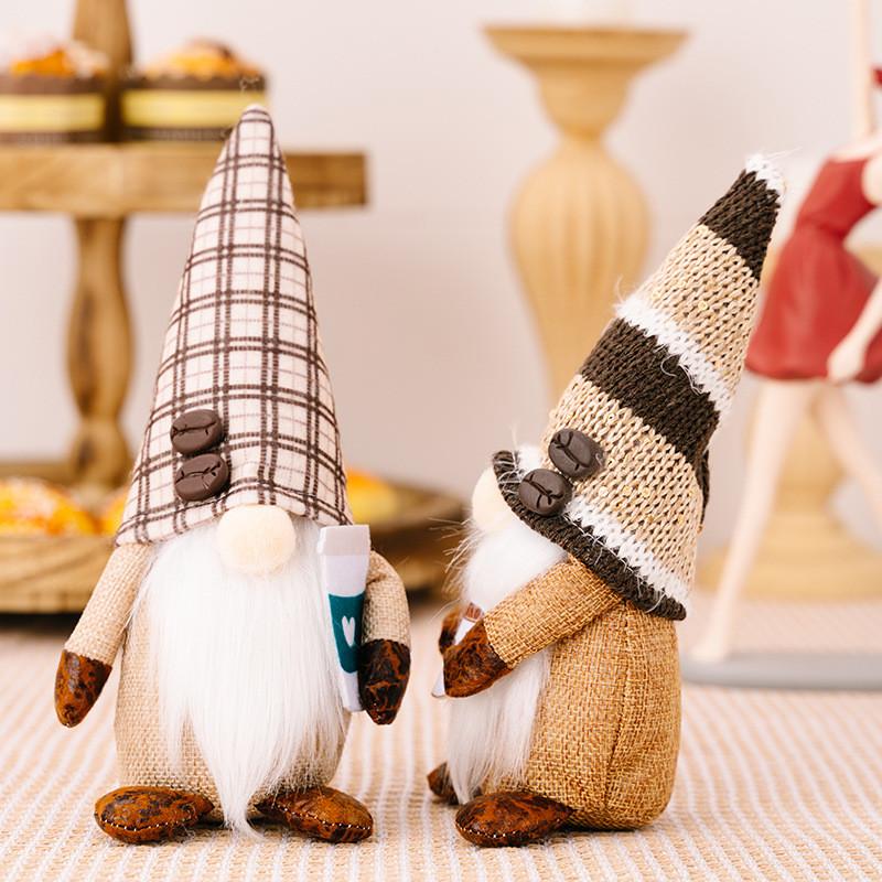 Adorable Coffee Bean Gnome Figurine With Cozy Knitted Hat For Festive Decorations