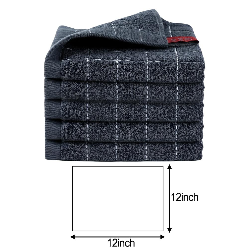 Set of Five Checkered Cotton Kitchen Dish Cloths Soft Absorbent Cleaning Rags for Drying Dishes and Cleaning Kitchen Surfaces
