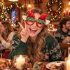 Decorative Elf Hat Eyewear Christmas Glasses with Sequin & Ears, Funny Party Reusable Photo Booth Prop for Kids Adults, Festive Holiday Costume