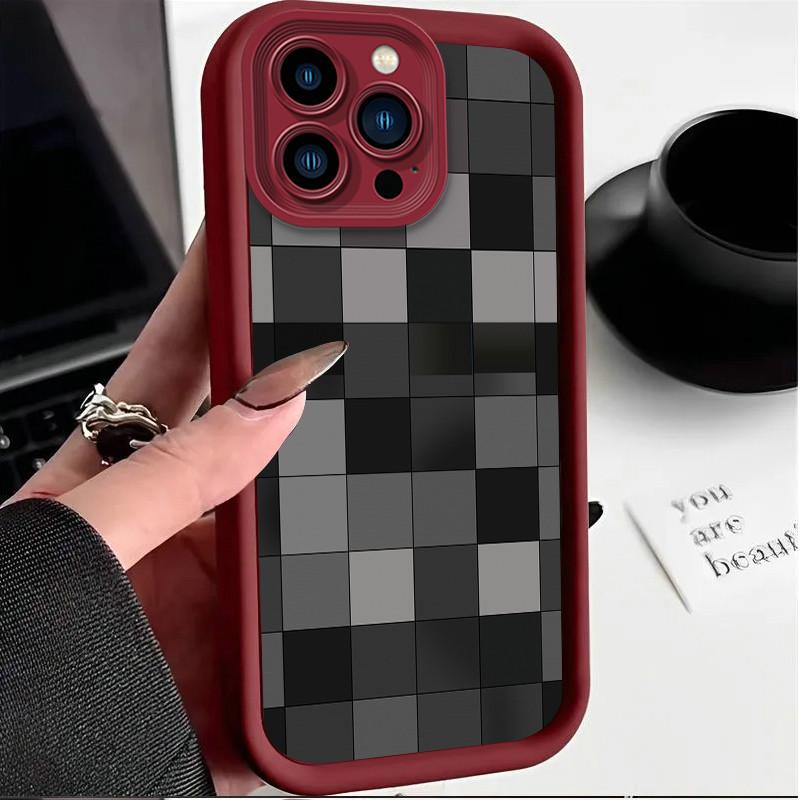 

Маленький квадратный сетчатый напечатанный модный чехол гибкий мягкий силиконовый чехол TPU полная задняя крышка для Realme Realme 13 Plus 5G вино красного