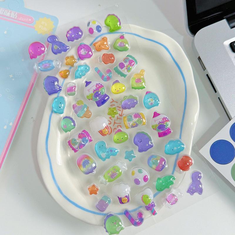 1 Sheet 3D Cartoon Relief Sticker Assorted Style 3D Cartoon Relief Sticker Bear Cat Puppy Chick DIY Crystal Patch