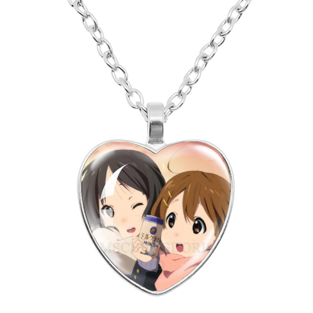 K-ON! Anime Heart Shape Pendant Necklace - Hirasawa Yui Mio Ritsu Tsumugi Azusa Characters Jewelry Gift for Fans