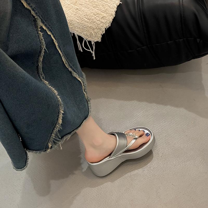 Summer Women Platform Wedges Heel Slippers Fashion Crystal Clip Toe Shoes Ladies Casaul Dress Street Style Slides