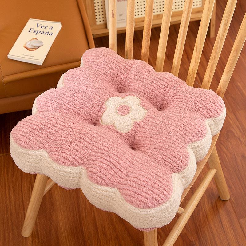 Four Seasons Thickened Cookie Flower Seat Cushion: Soft Plush Chair Pillow for Students & Office