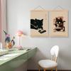 ROXMART Vintage Japanese Sushi Black Cat Poster Hanger Frame, Retro Edo Period Ramen Sushi Cat Wall Art Prints Decor for Kitchen Restaurant Home