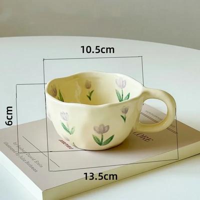 The New Floral Cream-style Coffee Cup, Trendy Aesthetic and High-end Feel Modern and Simple Ceramic Mug