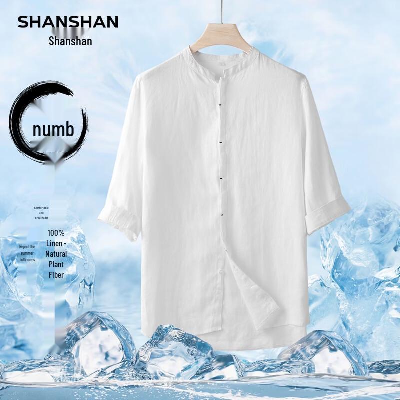 SHANSHAN Men s Pure Linen Short-Sleeve Shirt 2XL