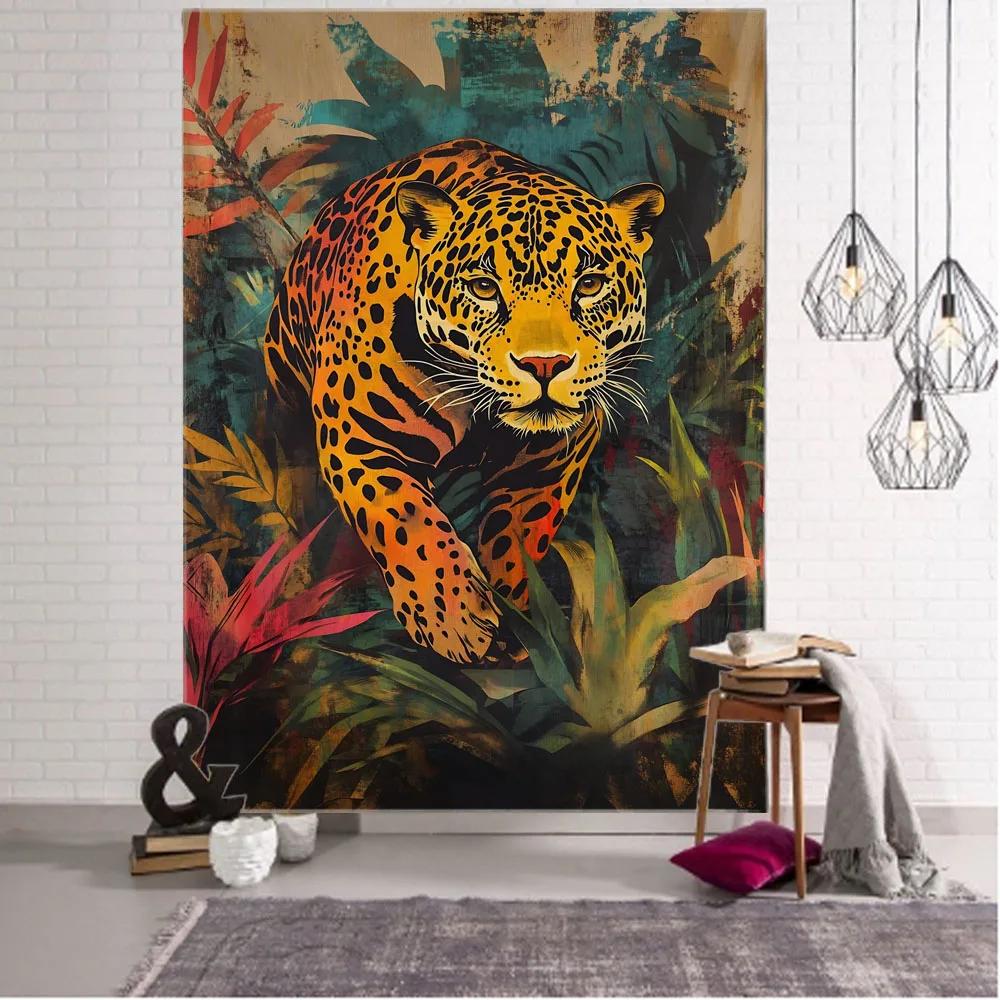 Psychedelic Hippie Jungle Animal Tapestry Wall Hanging Owl Tiger Elephant Flower Bird Background Home Decor