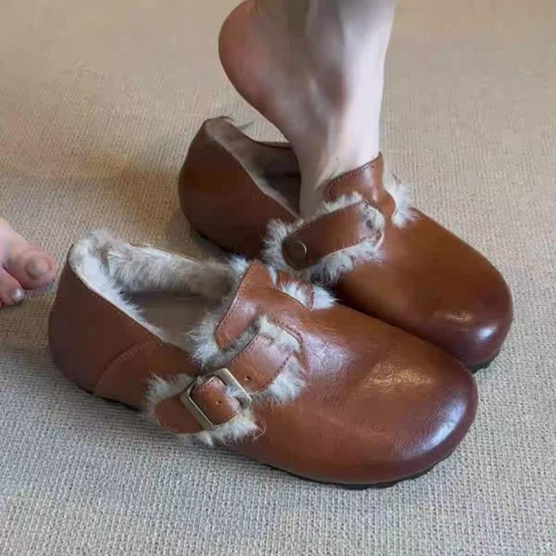 

Fashion Retro Warm Women Winter Simple Plus Fleece Commuter Versatile Comfortable Fluffy Cotton Shoes 40
