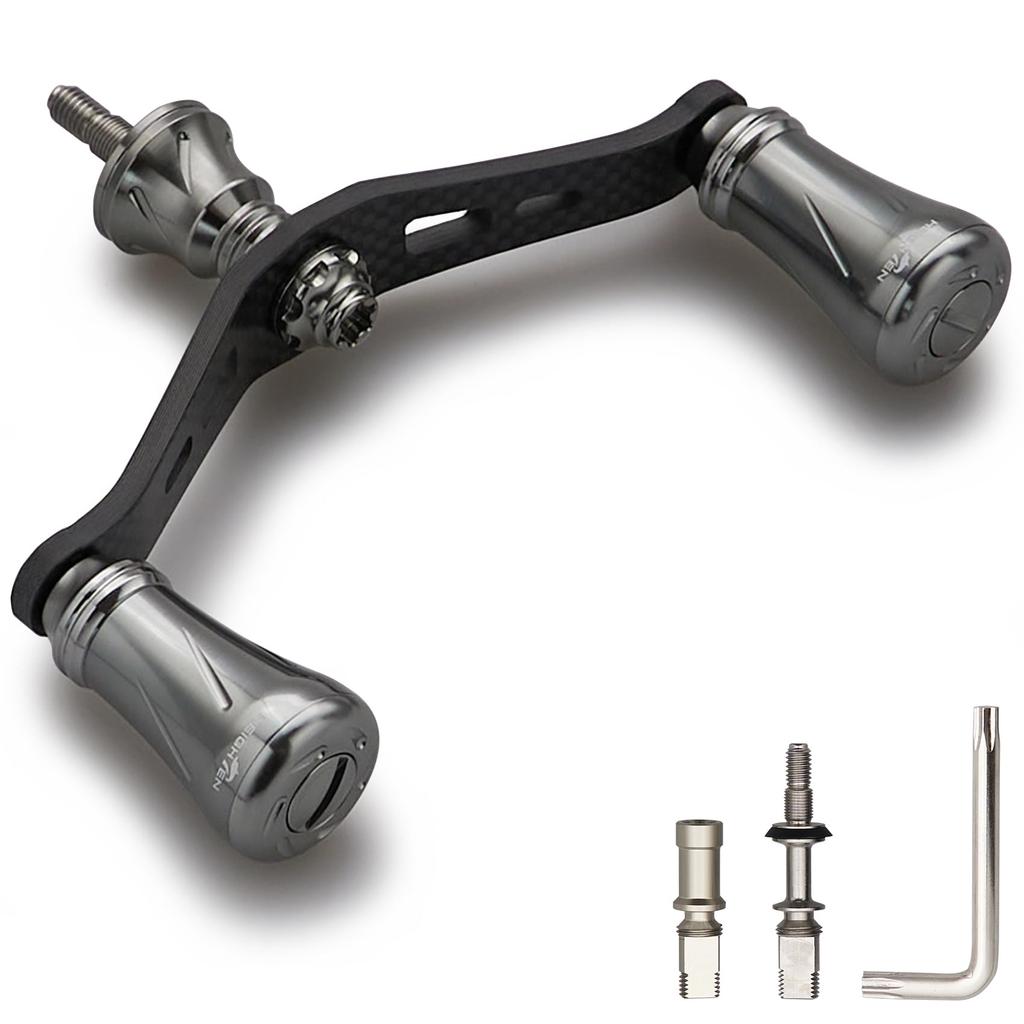 HEIGHTEN 90mm Reel Handle Shimano Daiwa Universal Carbon Cloth Carbon Crank Handle for Spinning Reels Chess Series Knob 1.5K (19mm - Gunmetal) (0585)