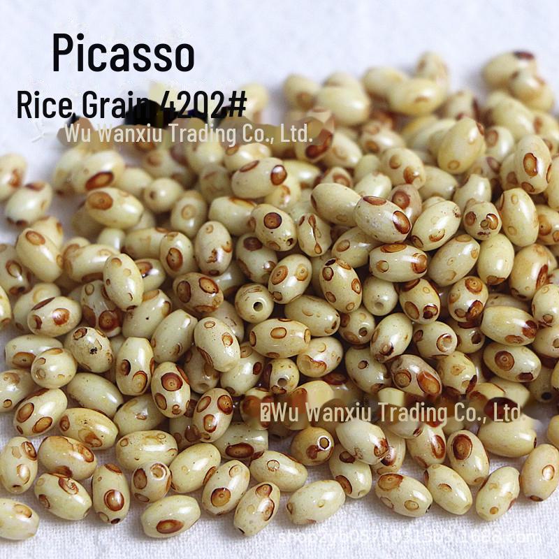 

Бусины Picasso 4x6 мм овальные рисовые для браслетов и ожерелий своими руками 4x6mm Picasso rice, 10g, approx. 60 beads