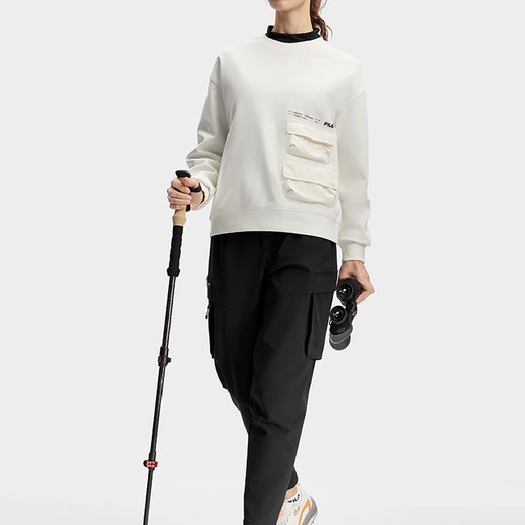 FILA Letter Round Neck Loose Sweatshirt Women sweatshirt Cloud-White A11W417204F-WT