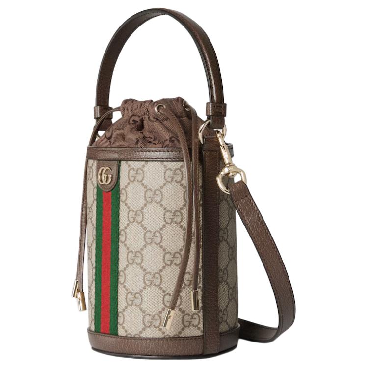 Gucci Ophidia Logo Classic Canvas And Leather Bucket Bag Women Handbags Beige Dark-Brown 838462-FAE0O-9869