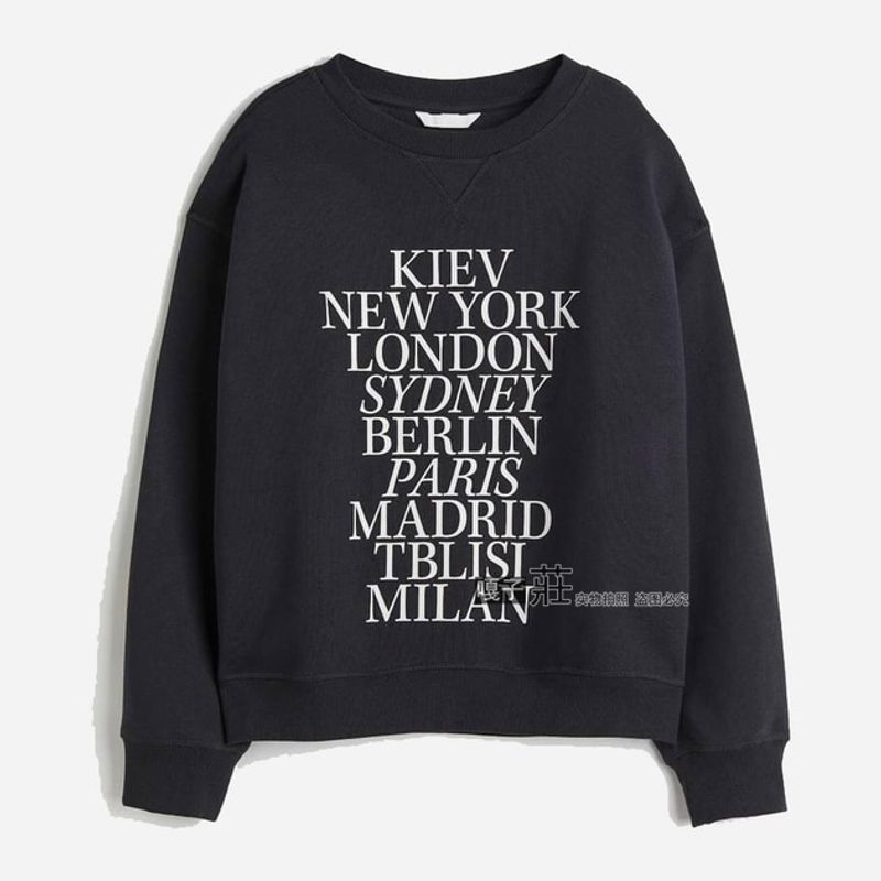 Swedish Single H's Plus Size Women's Letter Print round Neck T-shirt Loose-Fitting Fleece Pullover Sweatshirt