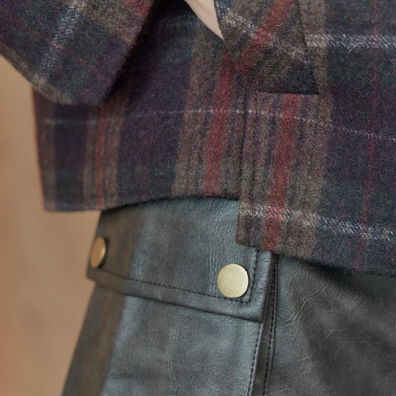 Maxza Multi Check Wool Blend Crop Jacket  Wine  Cd02qj300on