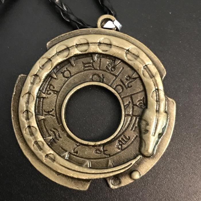 Collier pendentif - Amulette - Serpent - Cuir tressé - 5x5 cm - Chaîne 42 cm