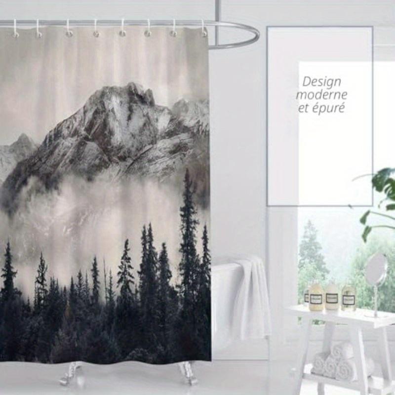 

Mantto High Quality Shower Curtain With Hooks - Canadian Rocky Mountain Forest Design, Smoke-Streaked Pine Trees & Misty Peaks, W60H190(CM)-1 Pcs