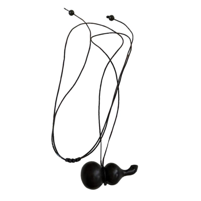 Elegant Wood Gourd Pendant Necklace User Friendly Wood Gourd Pendant Necklace with Leather Cord for Modern Aesthetics 1