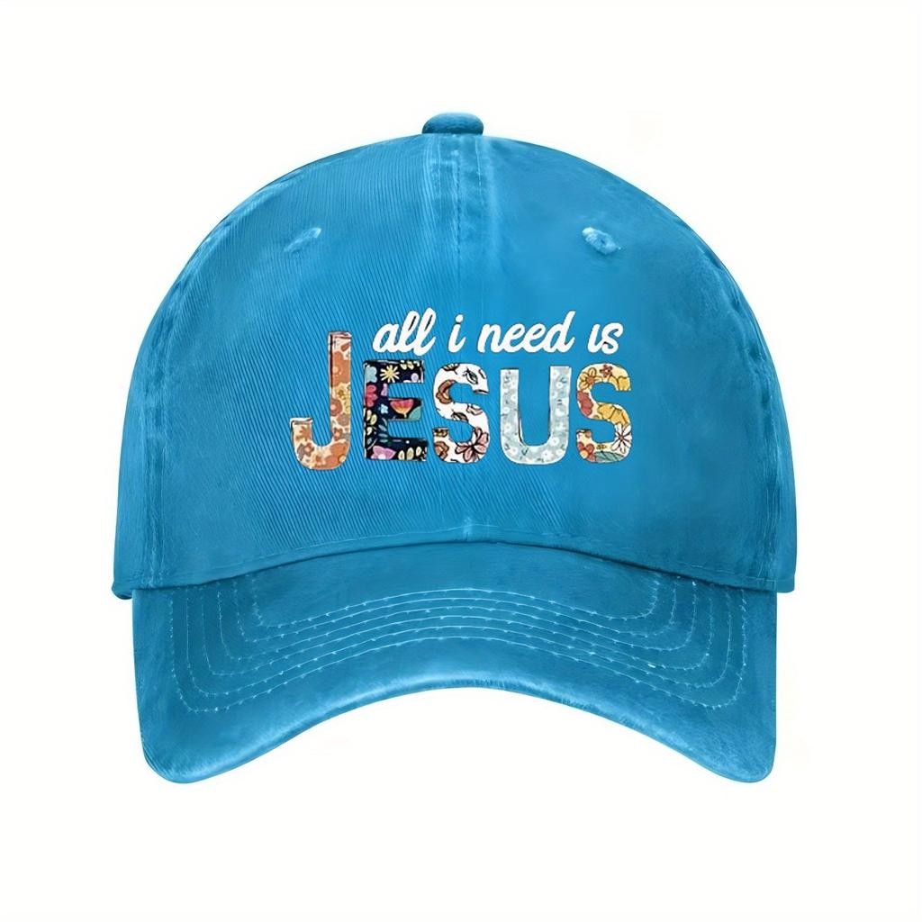 Alles, was ich brauche, ist Jesus Floraler Aufdruck Baseballkappe Christlich Religiös Used Look Verstellbar Baumwolle Hut Unisex Lässig