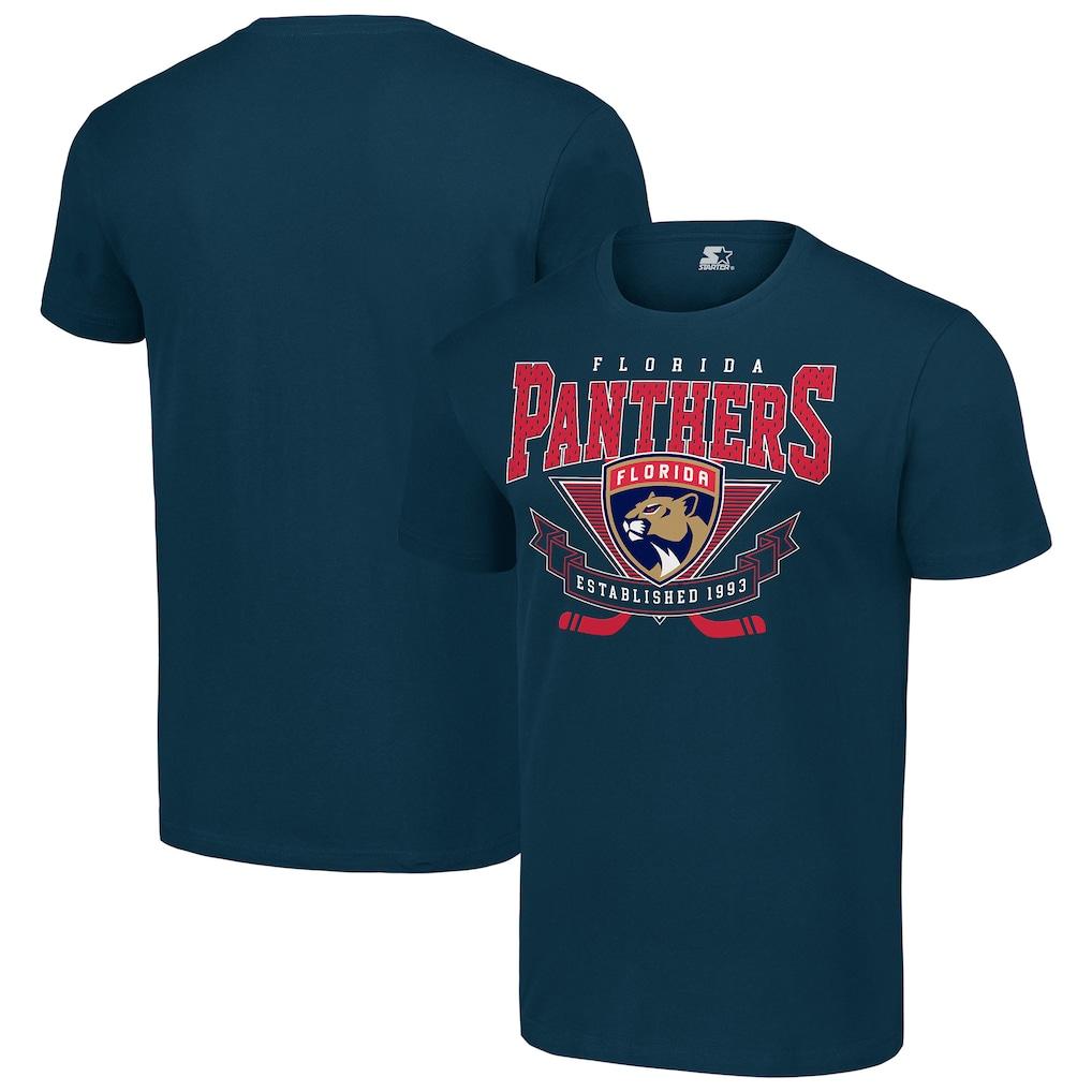 Camiseta de Manga Corta Oversize de Alta Calidad con Gráfico del Logo del Equipo Starter Florida Panthers para Hombre y Mujer Camiseta Suave Cómoda