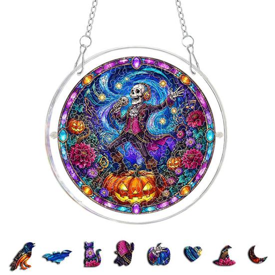 DYS Halloween Acrylic Puzzle Suncatcher, 7.87 Inch Sun Catcher Window Hanging Ornament, Ideal for Gifting and Home Decor