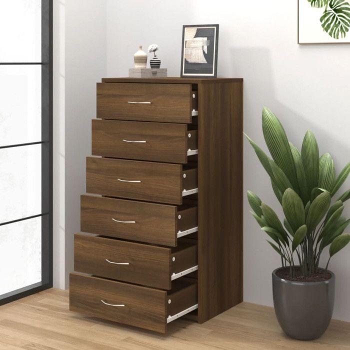 815365 vidaXL Buffet with 6 Drawers Brown Oak 50x34x96 Cm Engineered Wood