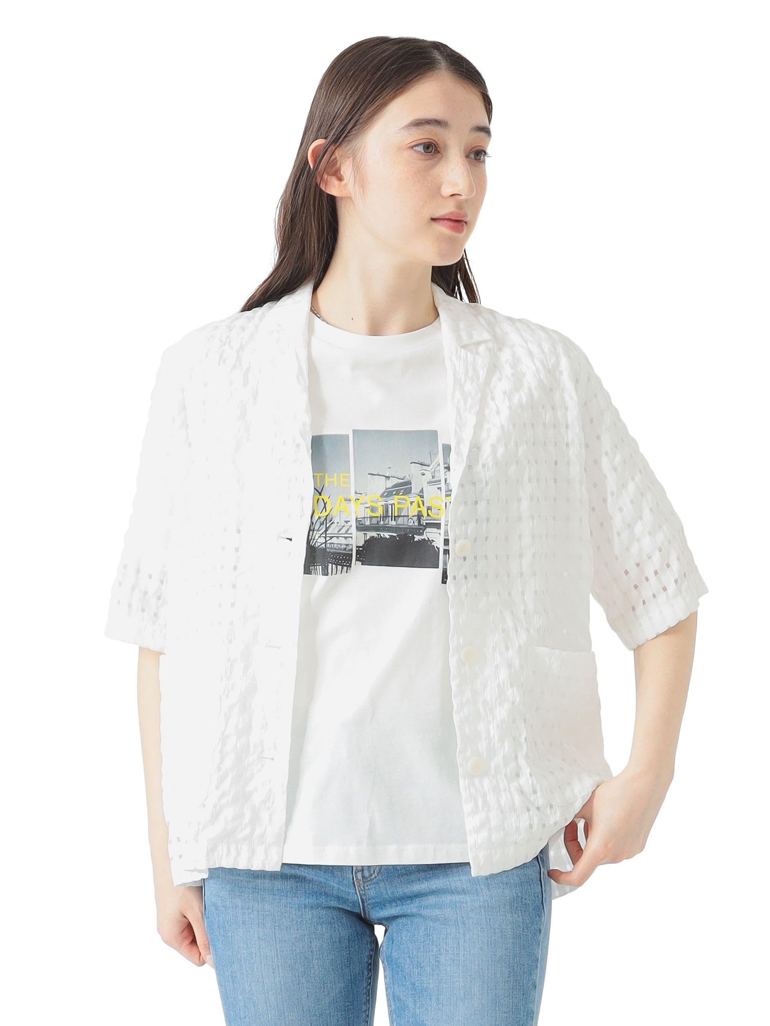 

LIFE STORE by BEAMS Прозрачный жакет в клетку Размер S BMING (Размеры S-M) Женский Белый, белый