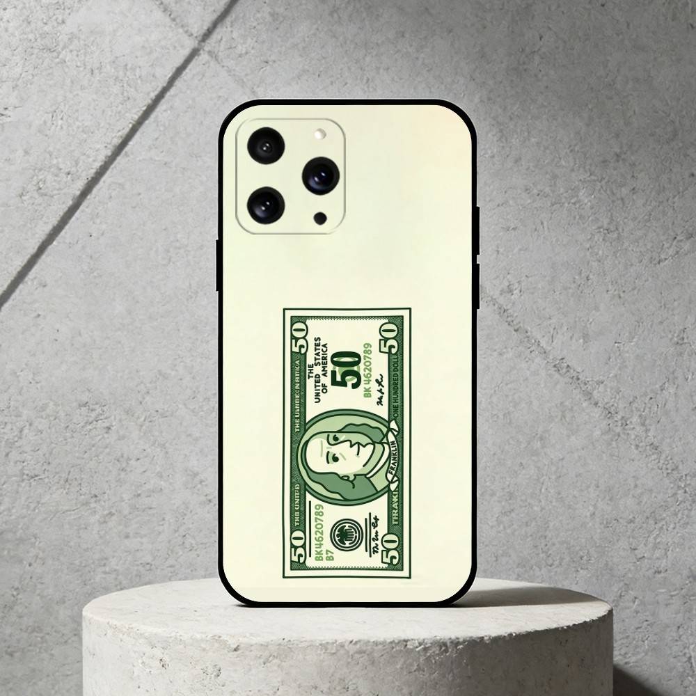 Q-Q version vector banknote Phone Case For iPhone 17,16,15,14,13,12,11 Plus,Pro Max,SE4Soft Silicone Black Cover
