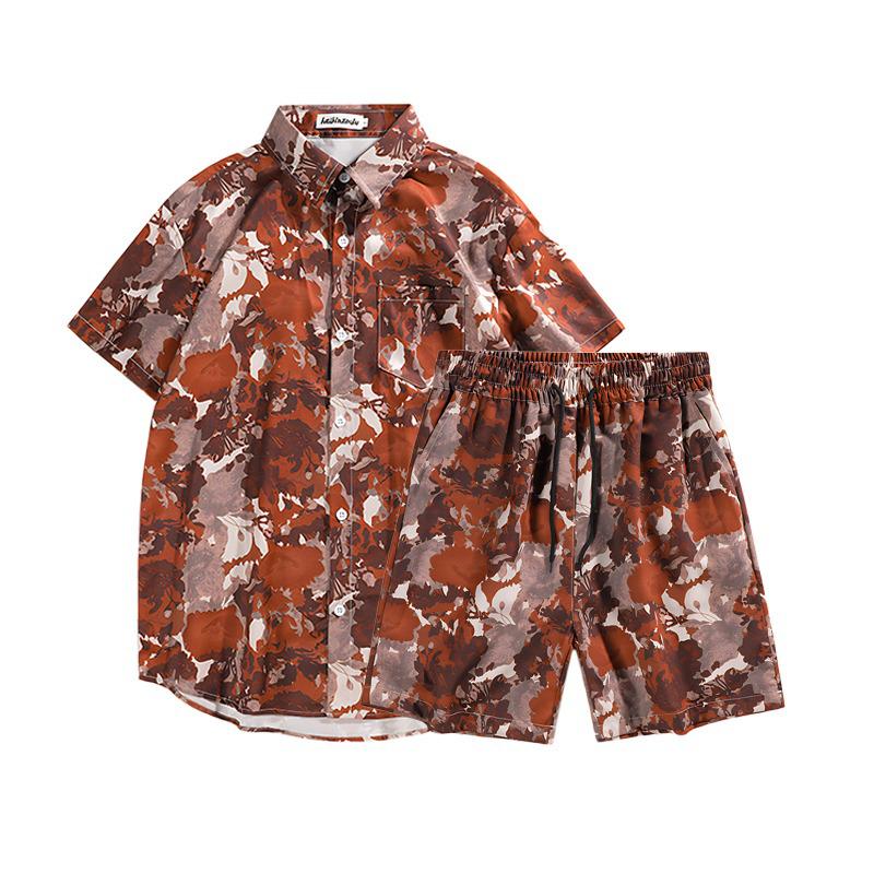 Men's Hawaiian Tie-Dye Beachwear Set: Short Sleeve, Loose Fit, Plus Size, Couple's Two-Piece
