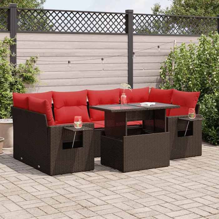 VidaXL Salon de jardin avec coussins 7 pcs marron résine tressée acacia 3326435