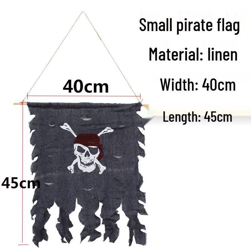Pirate Costume Accessories: Skull Eye Patch, Hat, Hook, Flag, Telescope, Knife, and Gun for Halloween.