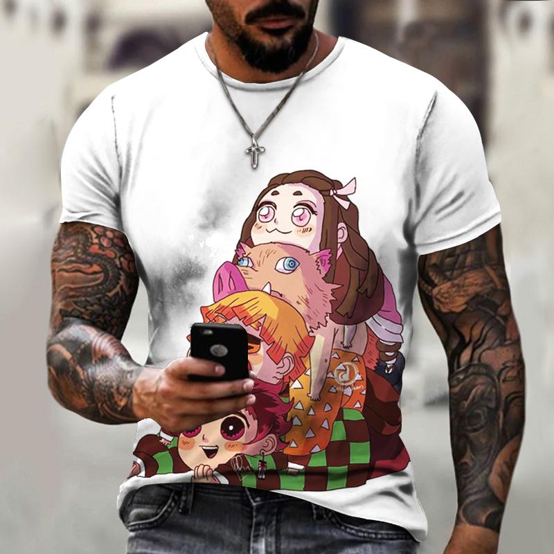 Personalitate de modă minimalistă anime, gât rotund, mânecă scurtă, imprimeu de vară spirit casual