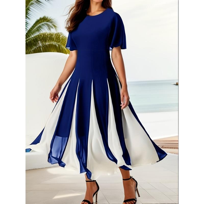 

Женское цветное шифоновое платье с круглым вырезом и коротким рукавом в стиле весна-лето 5XL