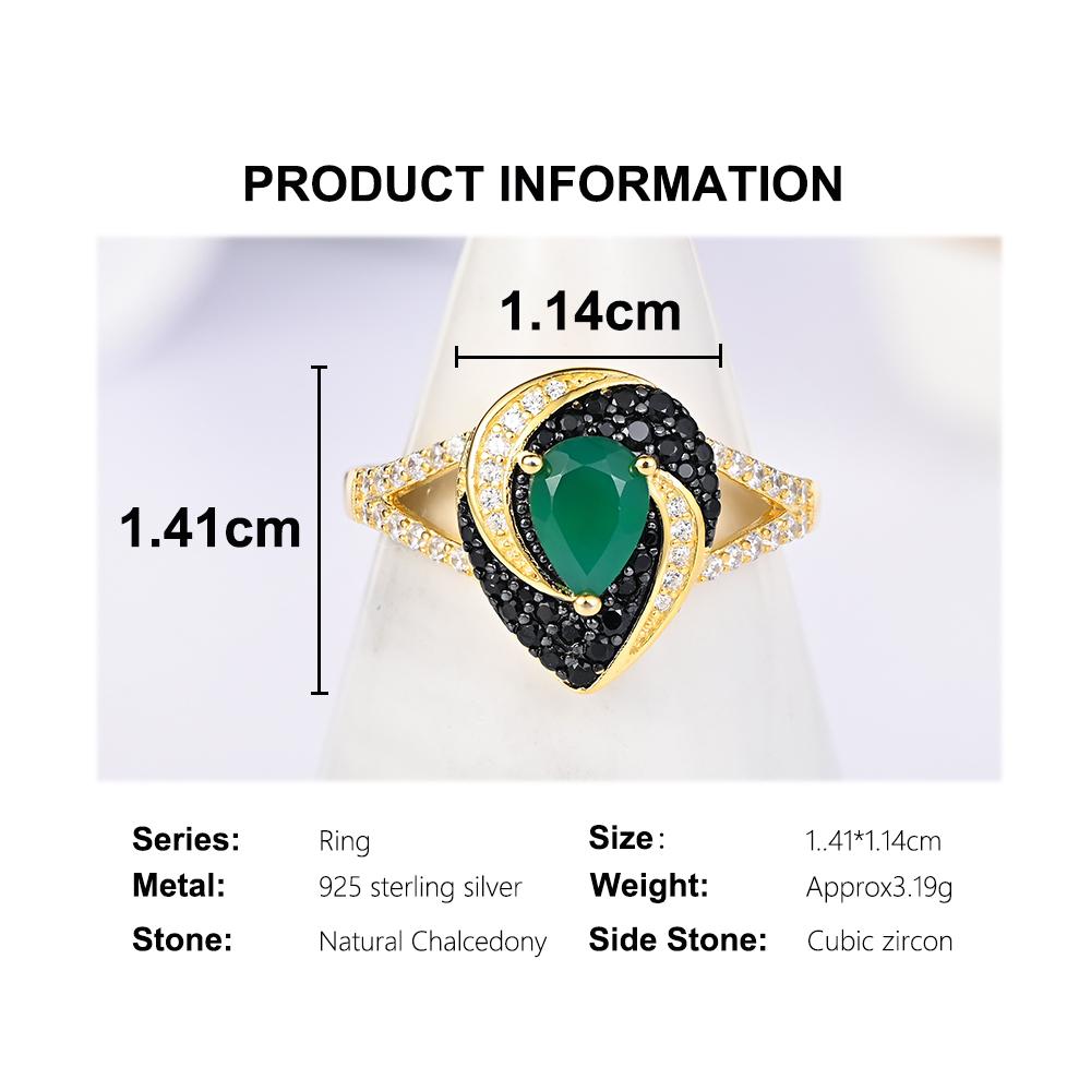 925 Sterling Silver Ring Natural Agate Pear 5*7mm Real Gemstones Vintage Design Fine Jewelry for Women's Banquet and Party Gifts