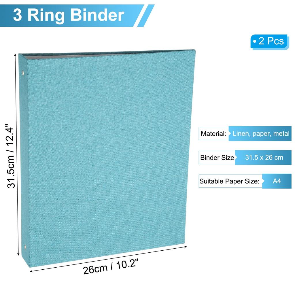 PATIKIL 3-Ring Binders, A4 Size, Set of 2, Sky Blue, for Business, Home, and Classroom Use