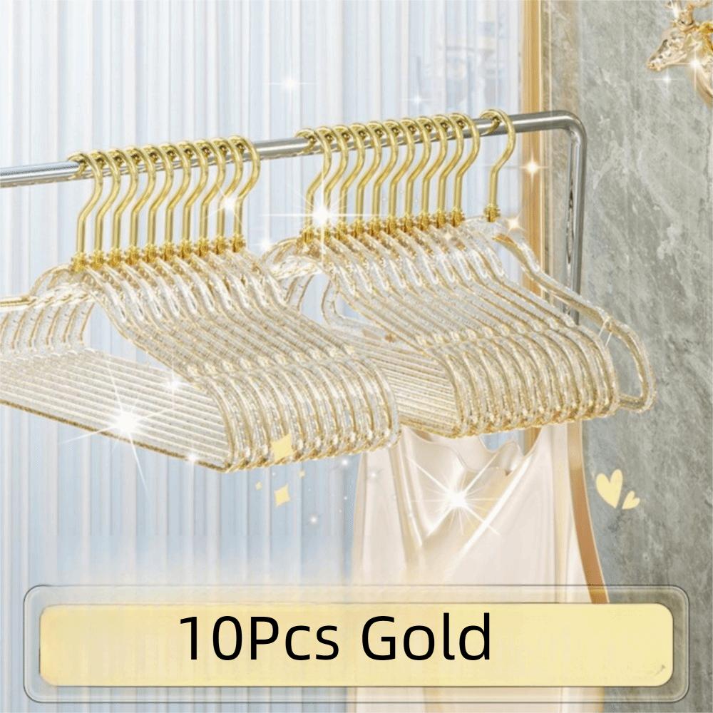 10Pcs Non-marking Transparent Glitter Hangers Non-slip Clothes Drying Rack Laundry Hanger  Wardrobe