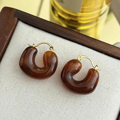 Maillard Amber Exaggerated Personality Fashionable Retro Earrings Medieval Earrings Women'S Niche High-End Stud Earrings
